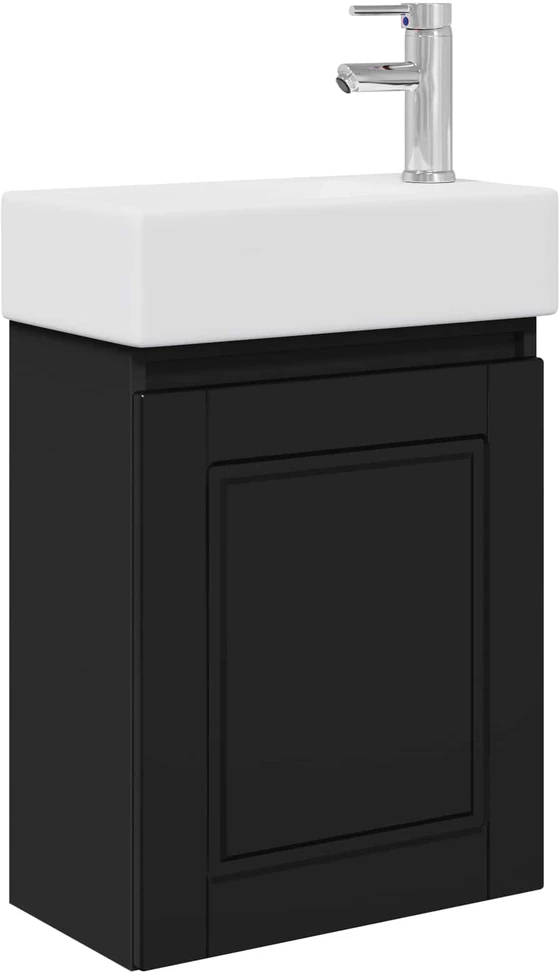 Vonios baldų komplektas su maišytuvu Juoda 45,5 x 22,5 x 84 cm