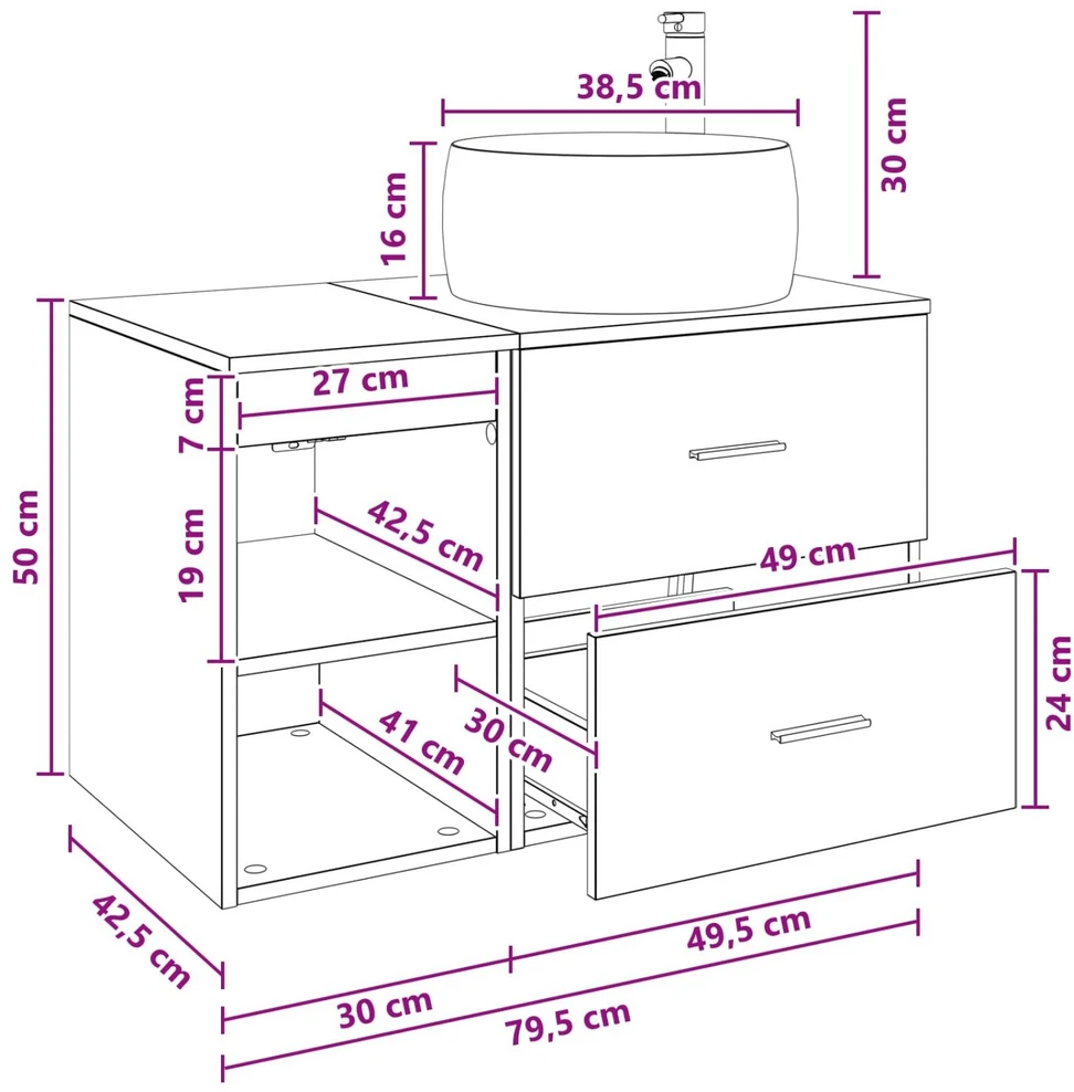 Vonios baldų rinkinys 2 vnt. Artisano ąžuolo Apdirbta mediena