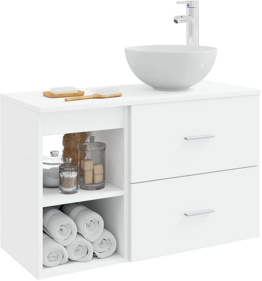 Vonios baldų rinkinys 2 vnt. Balta Apdirbta mediena