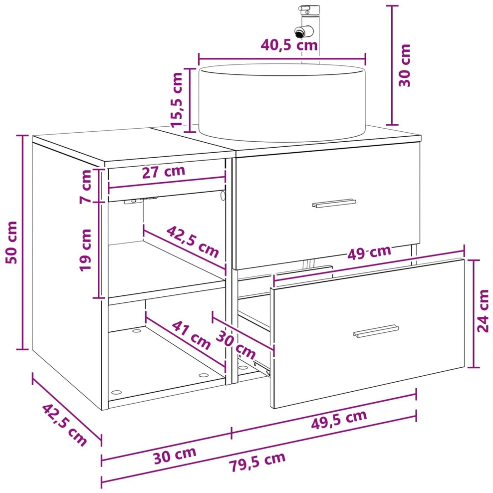 Vonios baldų rinkinys 2 vnt. Betono pilka Apdirbta mediena