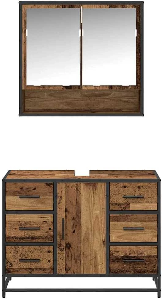 Vonios baldų rinkinys 2 vnt. Senovinis medis 80 x 33 x 60 cm