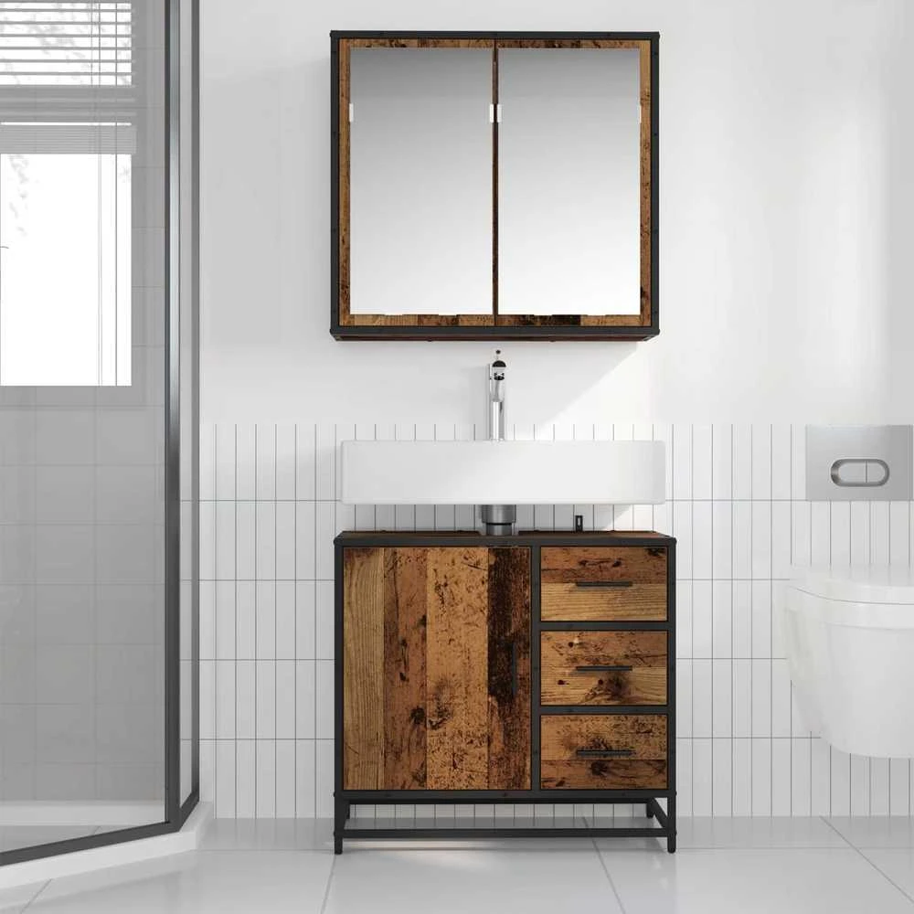 Vonios baldų rinkinys 2 vnt. Senovinis medis 80 x 33 x 60 cm