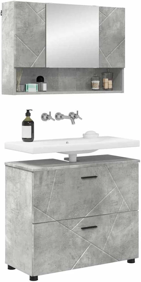 Vonios baldų rinkinys 2 vnt. Betono pilka 76,5 x 35 x 64 cm