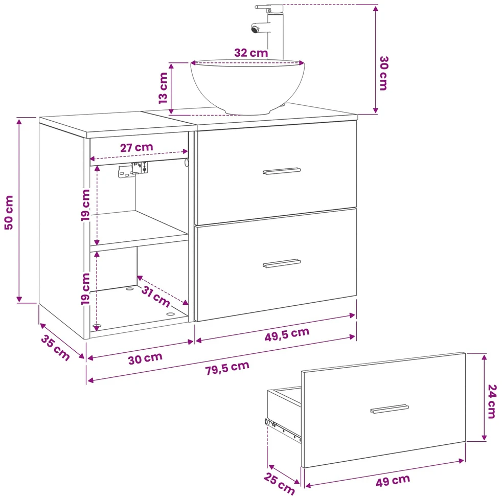 Vonios spintos komplektas 2 vnt. Dūminio ąžuolo
