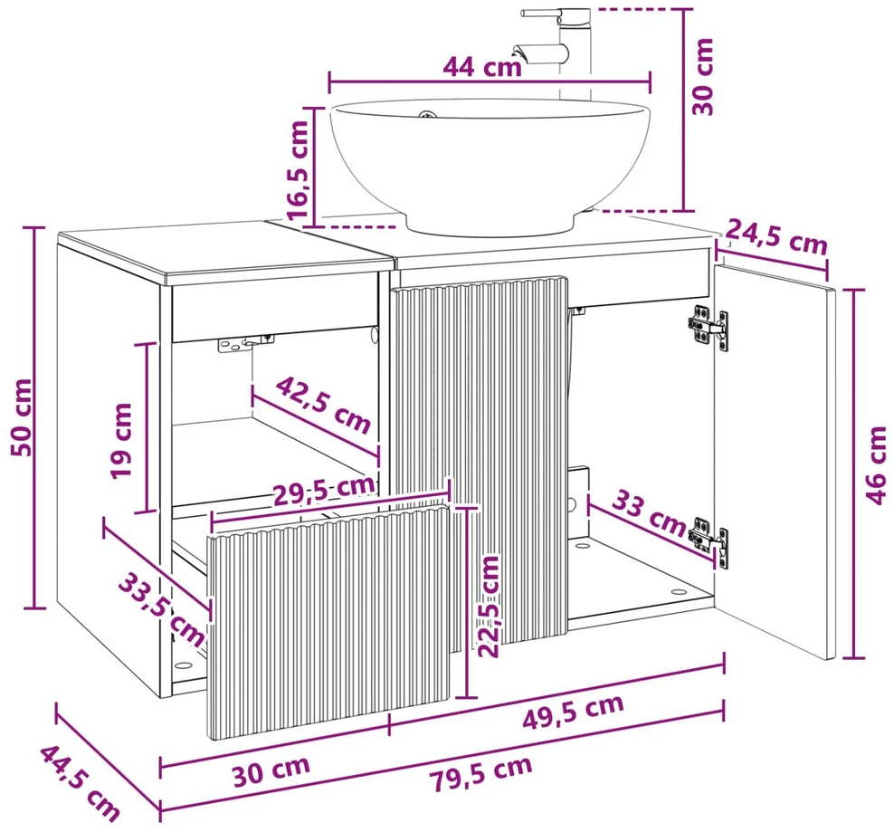 Vonios baldų rinkinys 2 vnt. Pilka Sonoma Apdirbta mediena