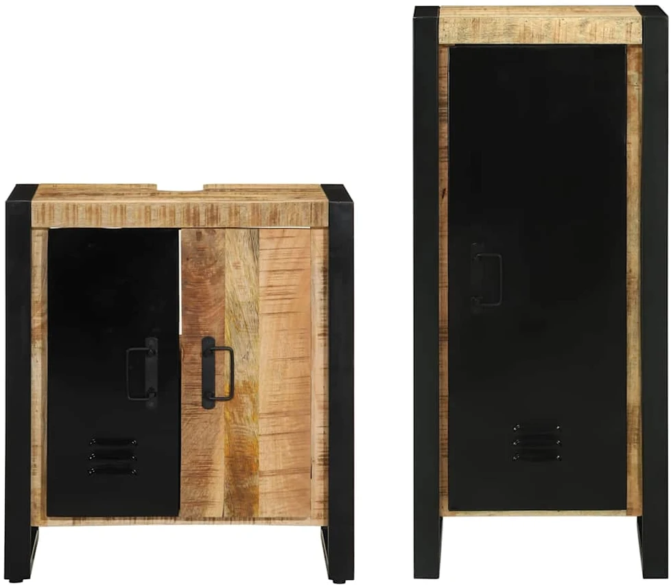 Vonios baldų rinkinys 2 vnt. Ruda ir juoda Kietas mango medis