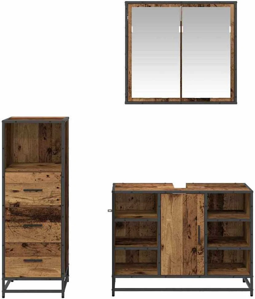 Vonios baldų rinkinys 3 vnt. Senovinis medis 80 x 33 x 60 cm