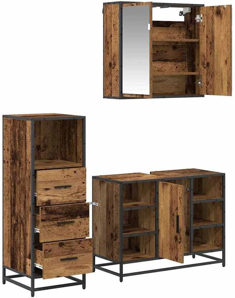 Vonios baldų rinkinys 3 vnt. Senovinis medis 80 x 33 x 60 cm