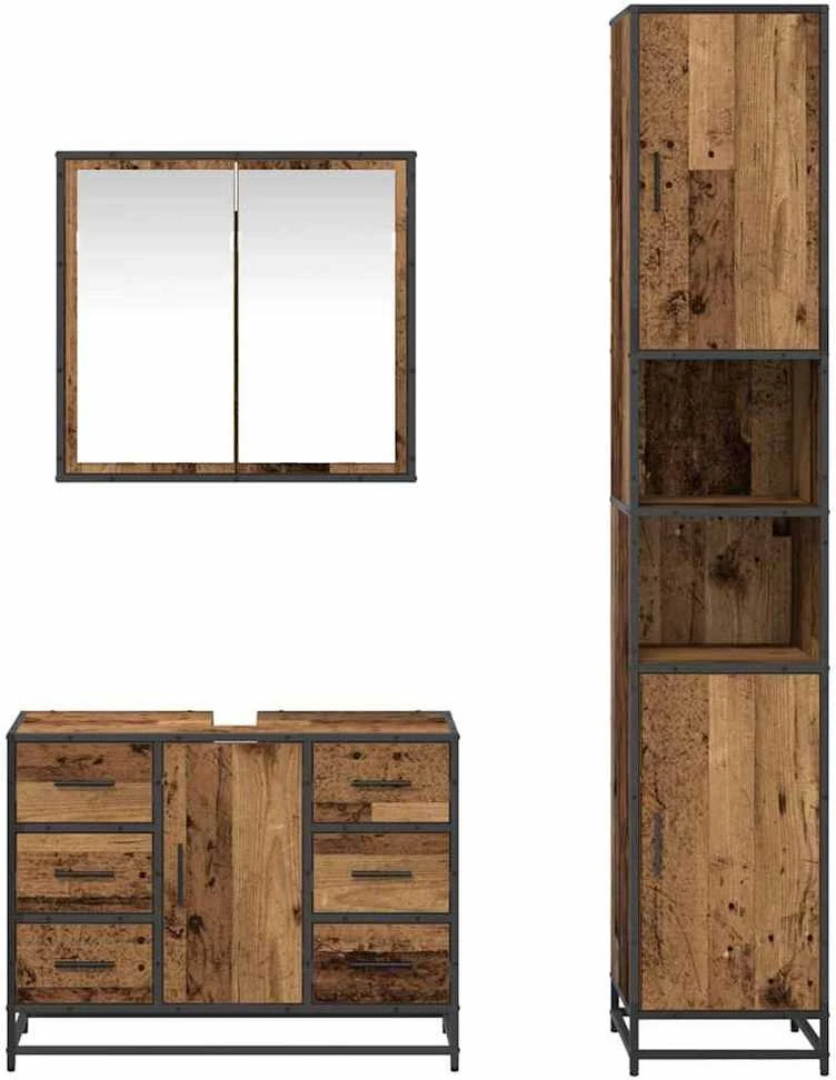 Vonios baldų rinkinys 3 vnt. Senovinis medis 80 x 33 x 60 cm