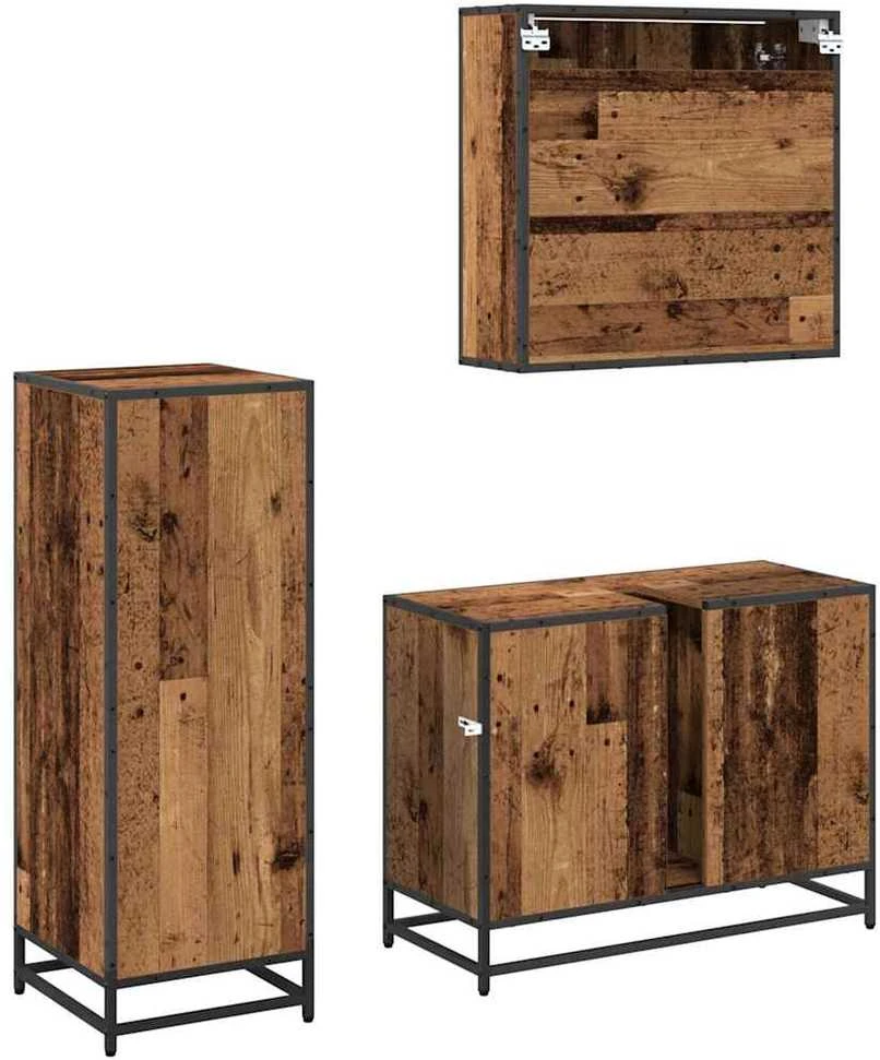 Vonios baldų rinkinys 3 vnt. Senovinis medis 80 x 33 x 60 cm