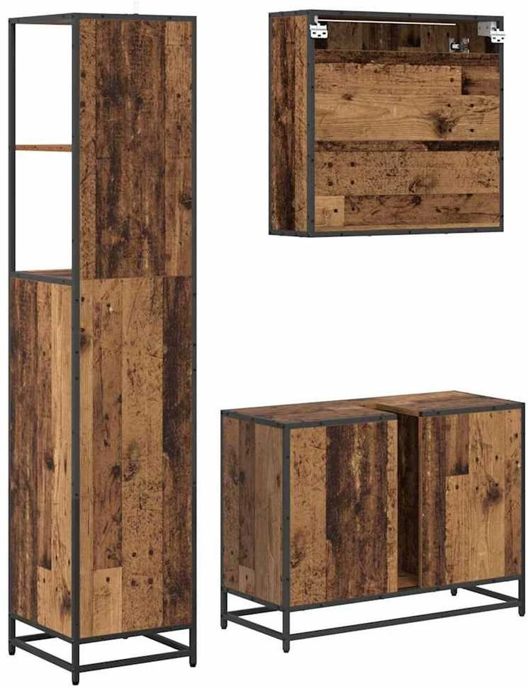 Vonios baldų rinkinys 3 vnt. Senovinis medis 80 x 33 x 60 cm