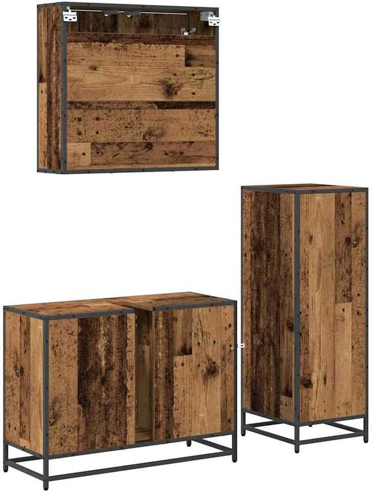Vonios baldų rinkinys 3 vnt. Senovinis medis 80 x 33 x 60 cm