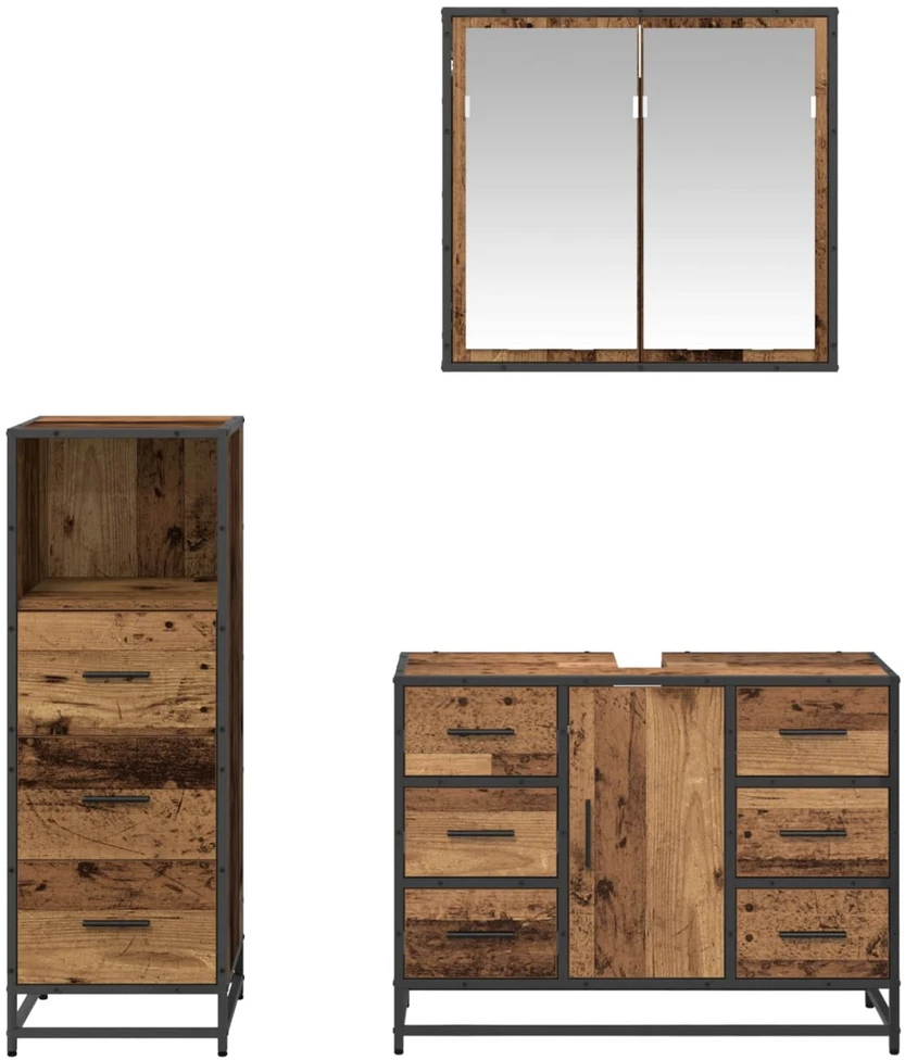 Vonios baldų rinkinys 3 vnt. Senovinis medis 80 x 33 x 60 cm
