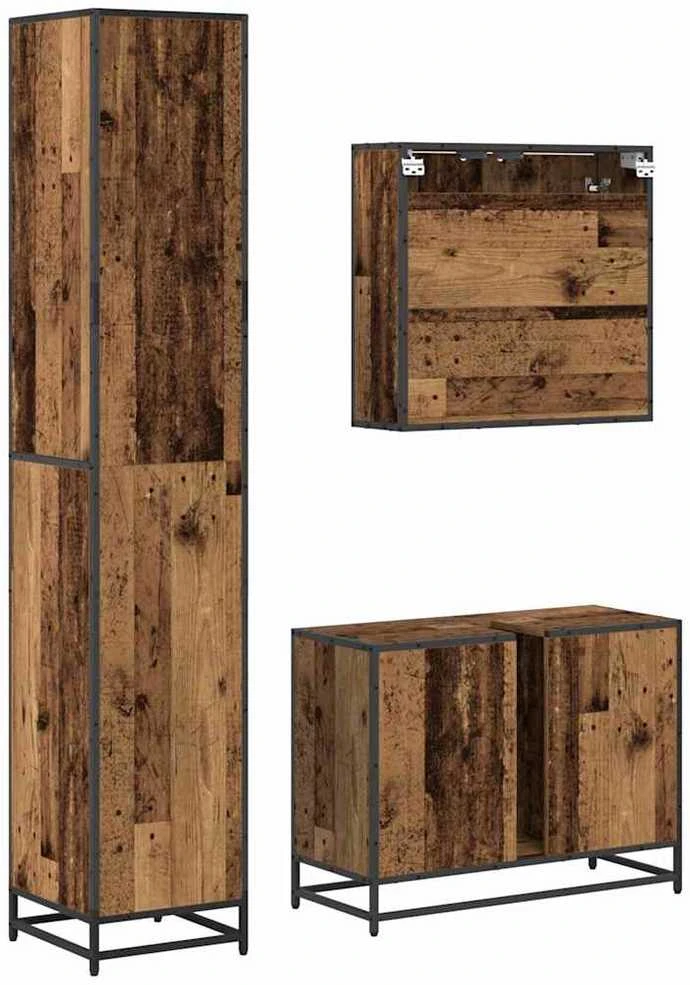 Vonios baldų rinkinys 3 vnt. Senovinis medis 80 x 33 x 60 cm