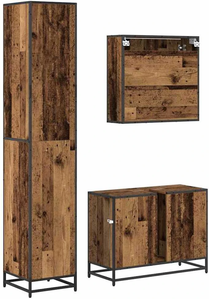 Vonios baldų rinkinys 3 vnt. Senovinis medis 90 x 33 x 60 cm