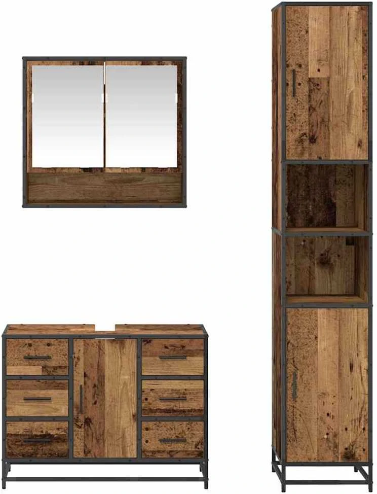 Vonios baldų rinkinys 3 vnt. Senovinis medis 90 x 33 x 60 cm