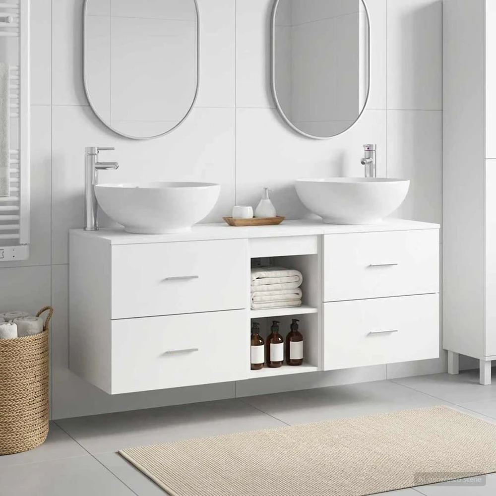 Vonios spintos komplektas 3 vnt. Balta 129 x 44,5 x 80 cm