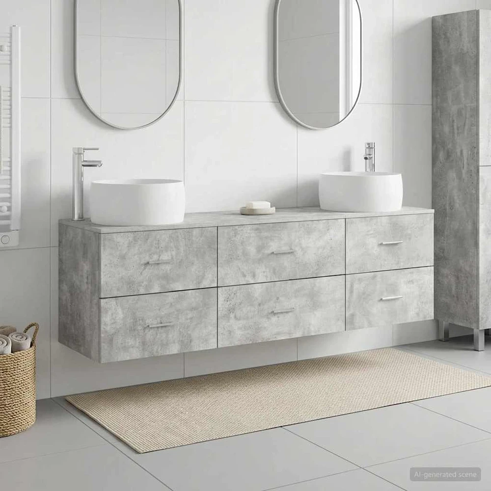 Vonios baldų rinkinys 3 vnt. Betono pilka 49,5 x 44,5 x 66 cm