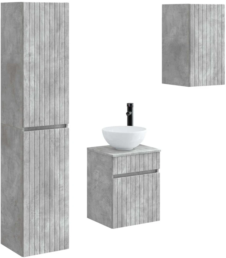 Vonios baldų rinkinys 3 vnt. Betono pilka 33 x 34,5 x 160 cm