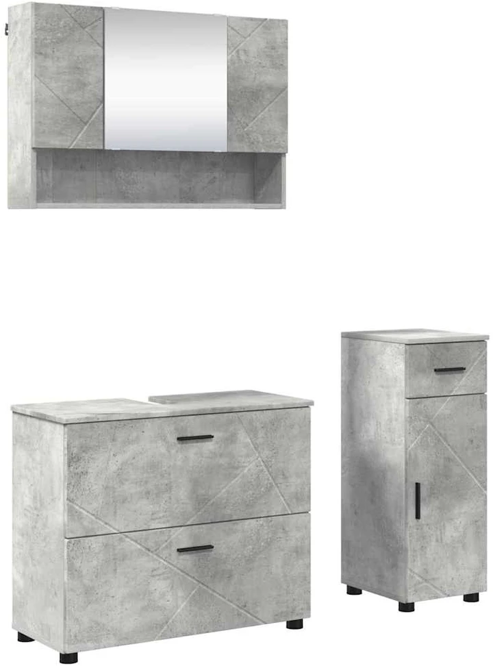 Vonios baldų rinkinys 3 vnt. Betono pilka 76,5 x 35 x 64 cm