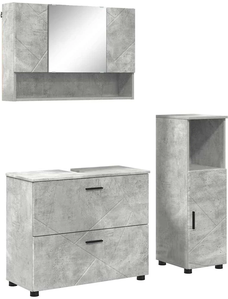 Vonios baldų rinkinys 3 vnt. Betono pilka 76,5 x 35 x 64 cm