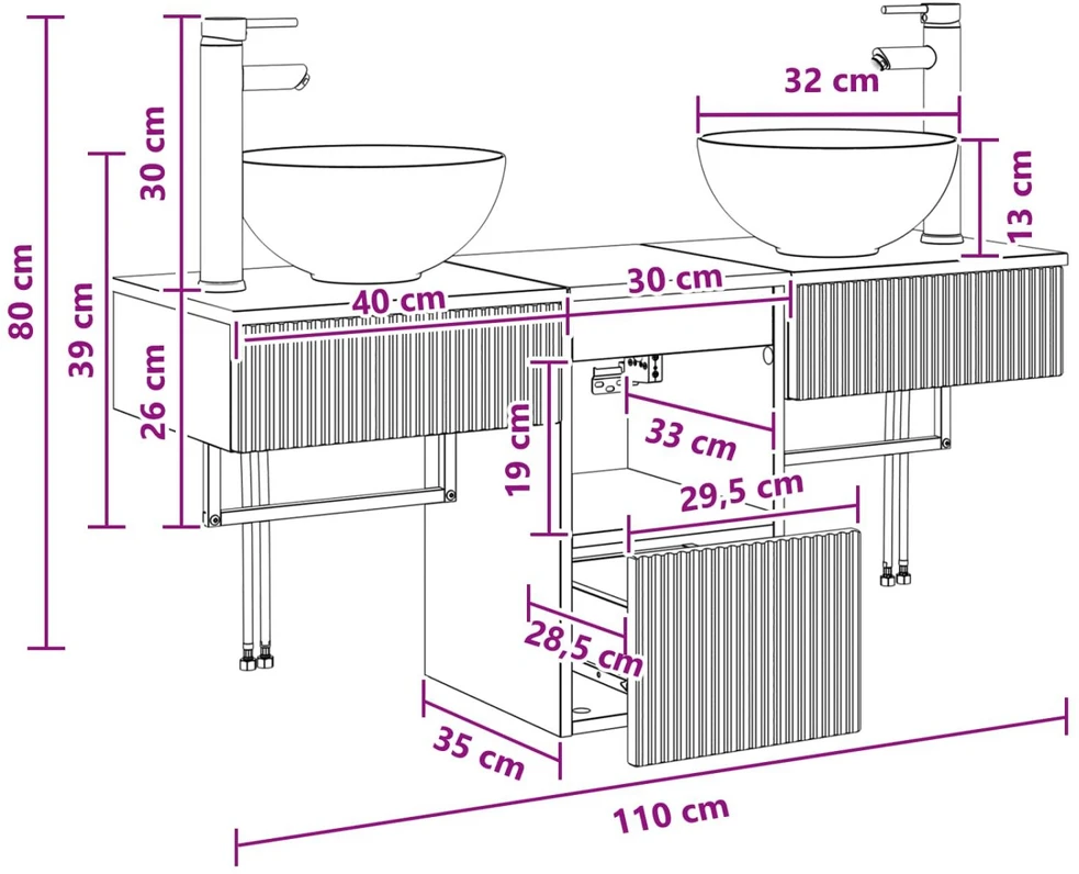 Vonios baldų rinkinys 3 vnt. Dūminio ąžuolo Apdirbta mediena