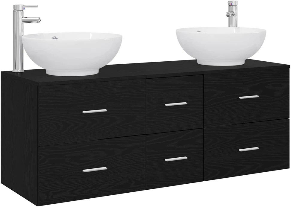 Vonios baldų rinkinys 3 vnt. Juoda 129 x 44,5 x 80 cm