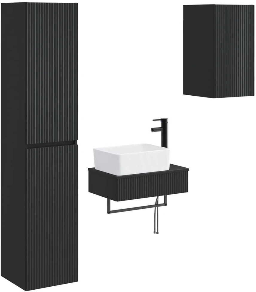 Vonios baldų rinkinys 3 vnt. Juoda 33 x 34,5 x 160 cm
