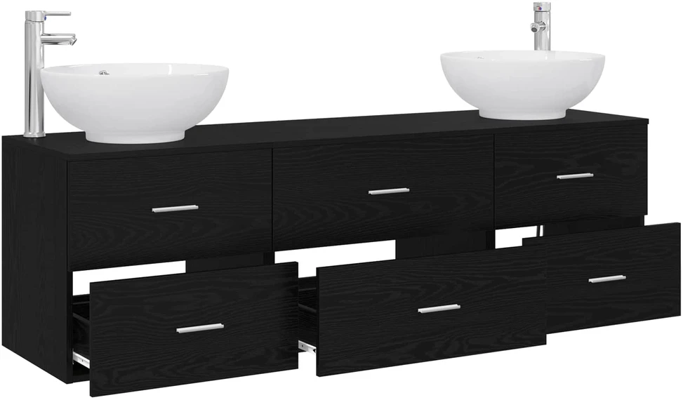 Vonios baldų rinkinys 3 vnt. Juoda 161 x 44,5 x 80 cm