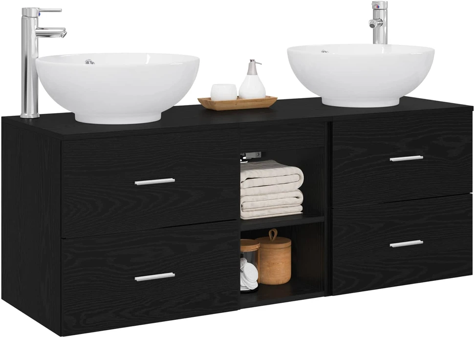 Vonios baldų rinkinys 3 vnt. Juoda 129 x 44,5 x 80 cm