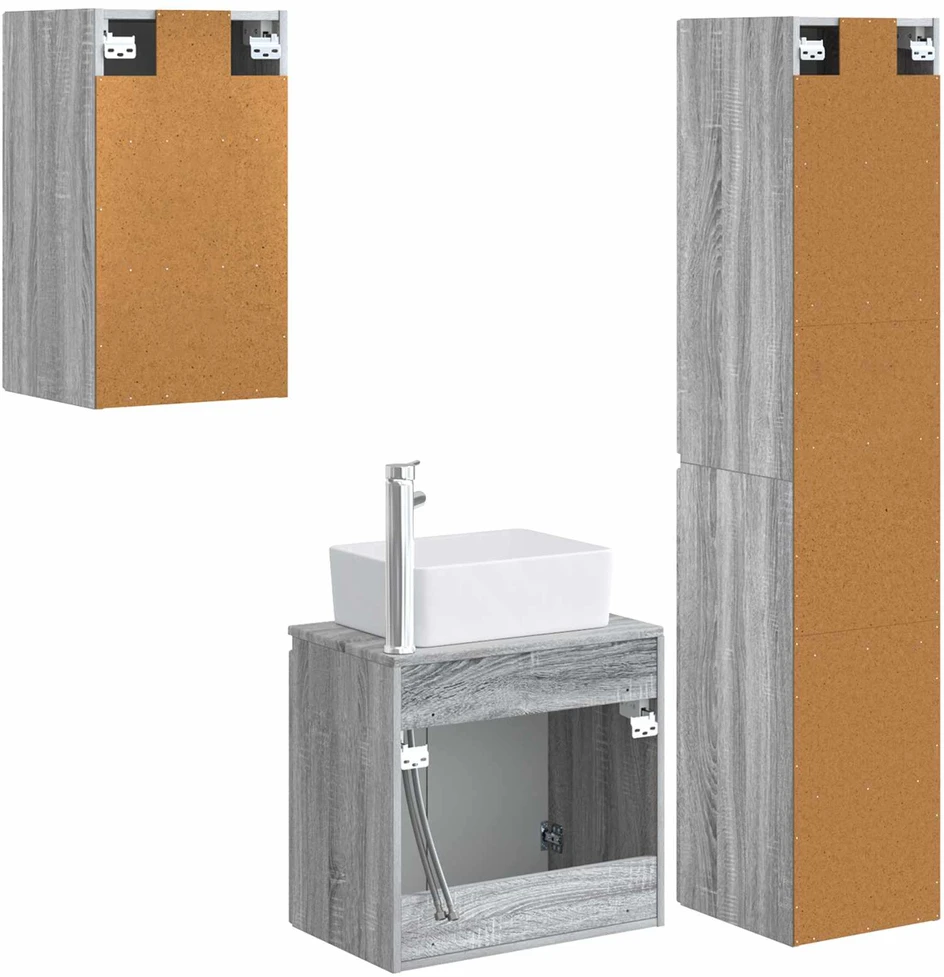 Vonios baldų rinkinys 3 vnt. Pilka Sonoma 33 x 34,5 x 160 cm