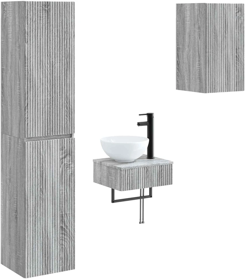 Vonios baldų rinkinys 3 vnt. Pilka Sonoma 33 x 34,5 x 160 cm