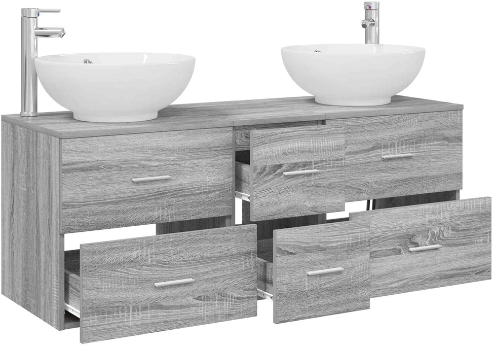 Vonios baldų rinkinys 3 vnt. Pilka Sonoma 129 x 44,5 x 80 cm