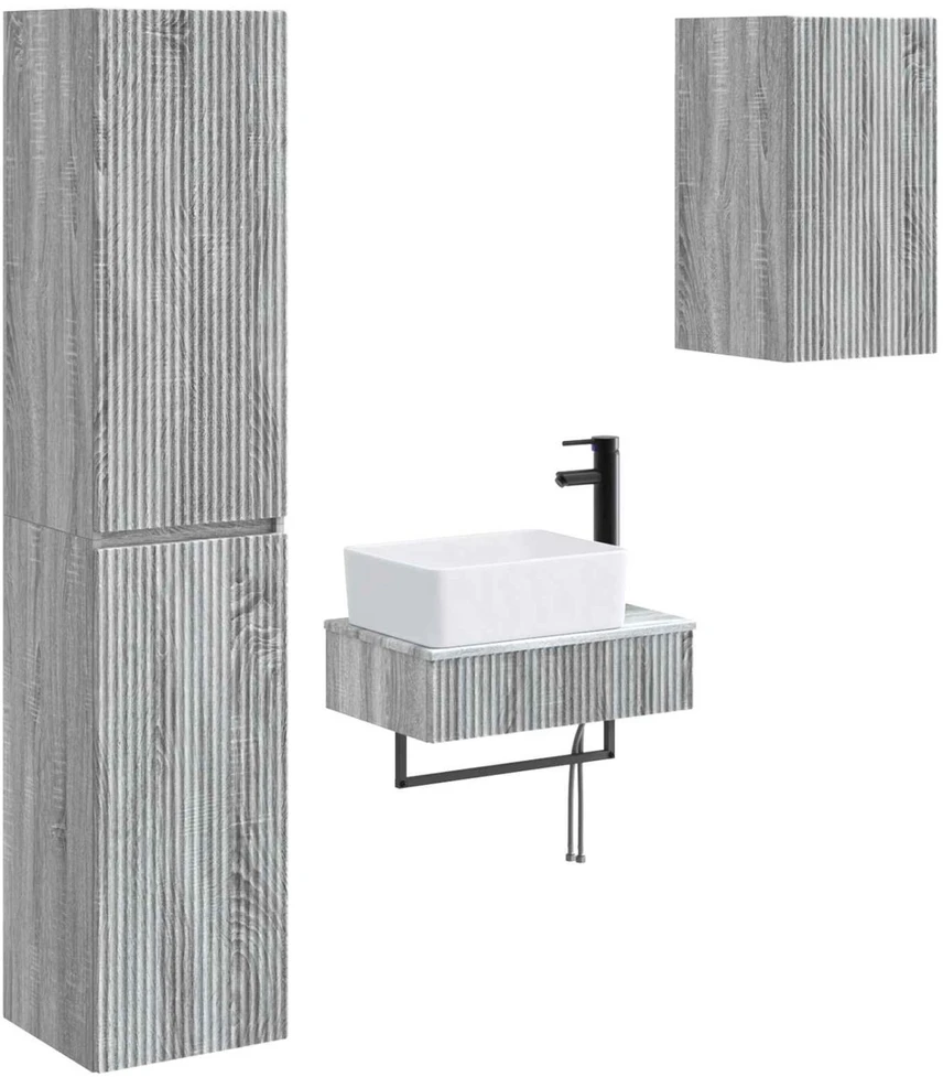 Vonios baldų rinkinys 3 vnt. Pilka Sonoma 33 x 34,5 x 160 cm