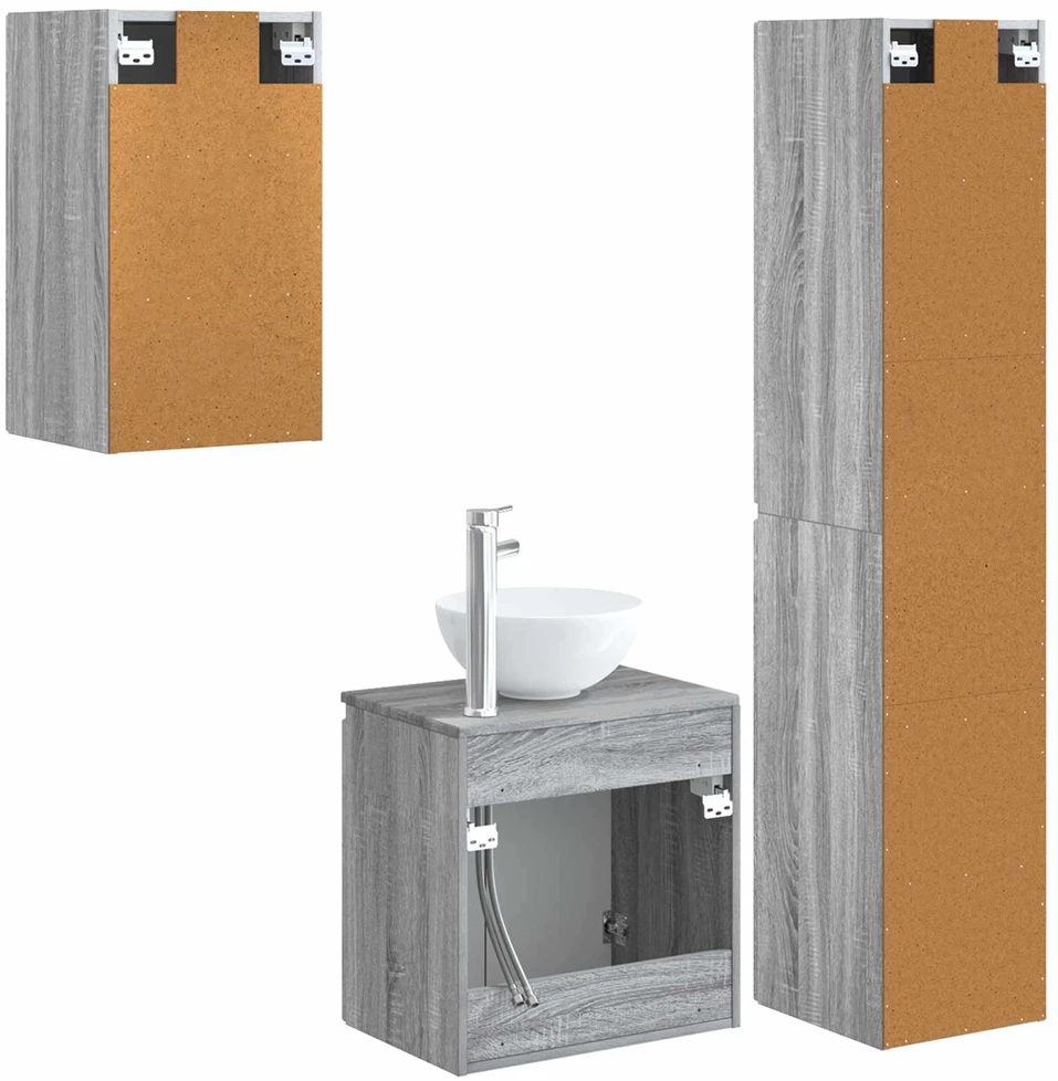 Vonios baldų rinkinys 3 vnt. Pilka Sonoma 33 x 34,5 x 160 cm