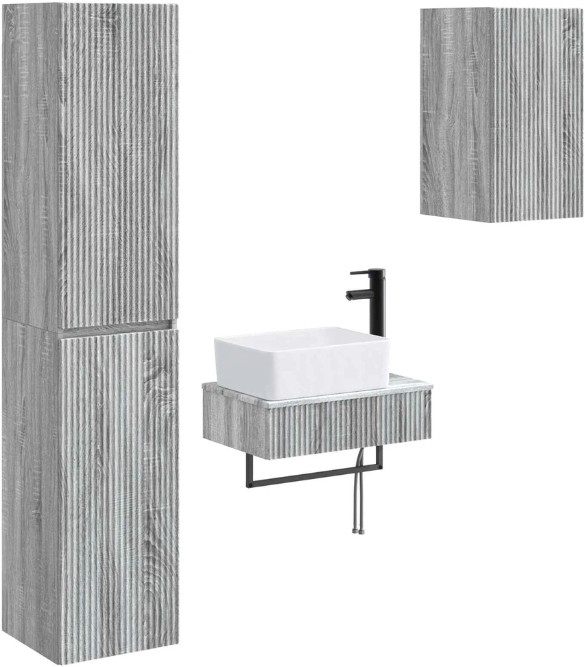 Vonios baldų rinkinys 3 vnt. Pilka Sonoma 33 x 34,5 x 160 cm