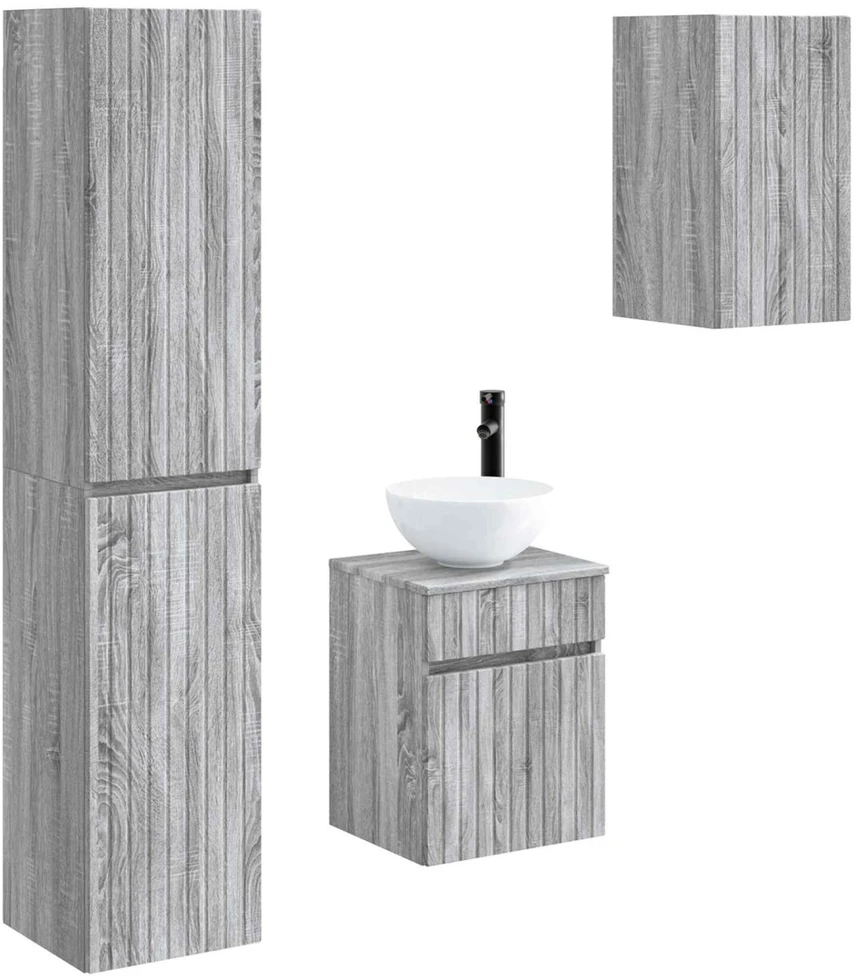 Vonios baldų rinkinys 3 vnt. Pilka Sonoma 33 x 34,5 x 160 cm