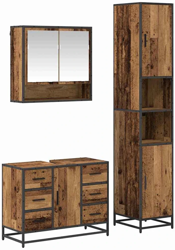 Vonios baldų rinkinys 3 vnt. Senovinis medis 90 x 33 x 60 cm