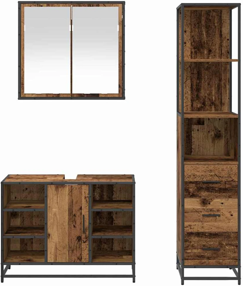 Vonios baldų rinkinys 3 vnt. Senovinis medis 80 x 33 x 60 cm