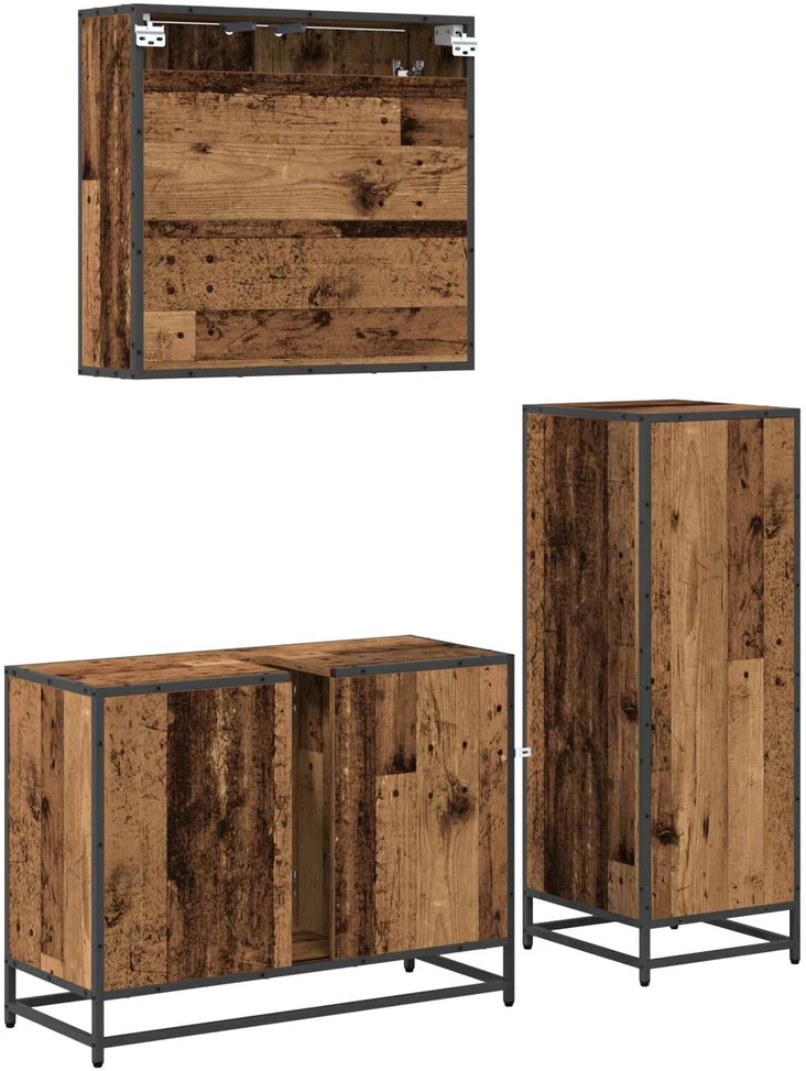 Vonios baldų rinkinys 3 vnt. Senovinis medis 80 x 33 x 60 cm