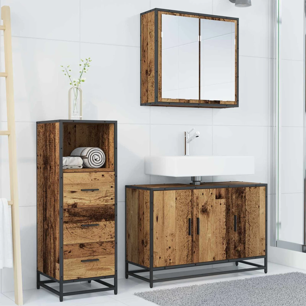 Vonios baldų rinkinys 3 vnt. Senovinis medis Apdirbta mediena