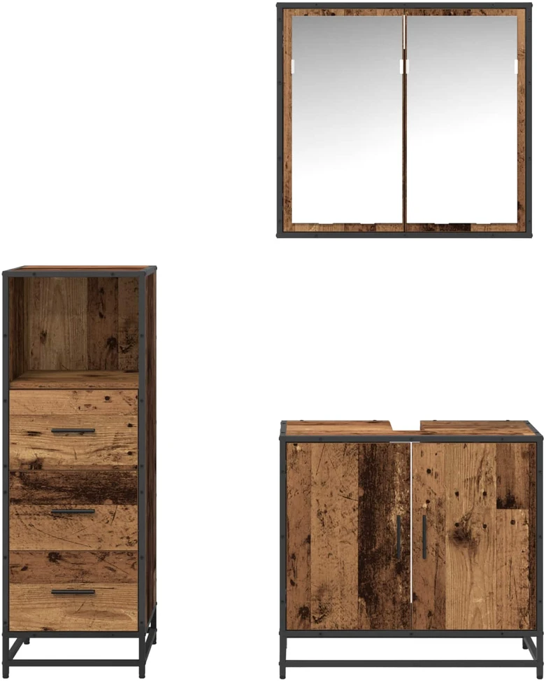 Vonios baldų rinkinys 3 vnt. Senovinis medis 65 x 33 x 60 cm