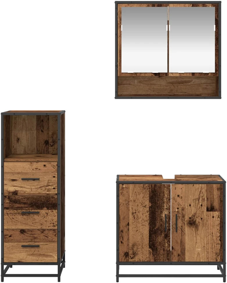 Vonios baldų rinkinys 3 vnt. Senovinis medis 65 x 33 x 60 cm