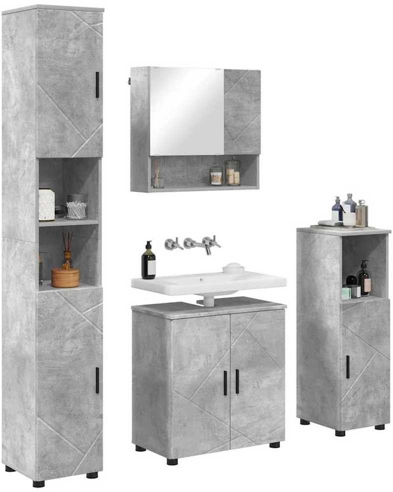 Vonios baldų rinkinys 4 vnt. Betono pilka 61 x 35 x 64 cm