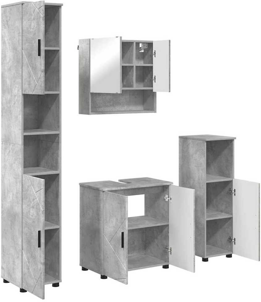 Vonios baldų rinkinys 4 vnt. Betono pilka 61 x 35 x 64 cm