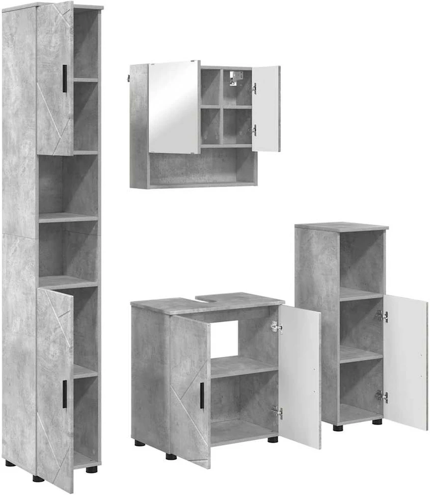 Vonios baldų rinkinys 4 vnt. Betono pilka 61 x 35 x 64 cm