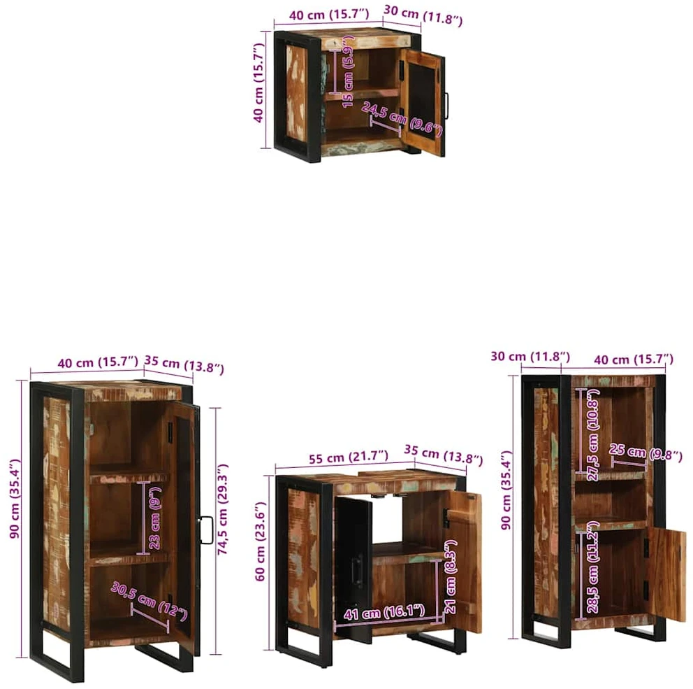 Vonios baldų rinkinys 4 vnt. Daugiakartis ir Juodas (Atnaujinta)