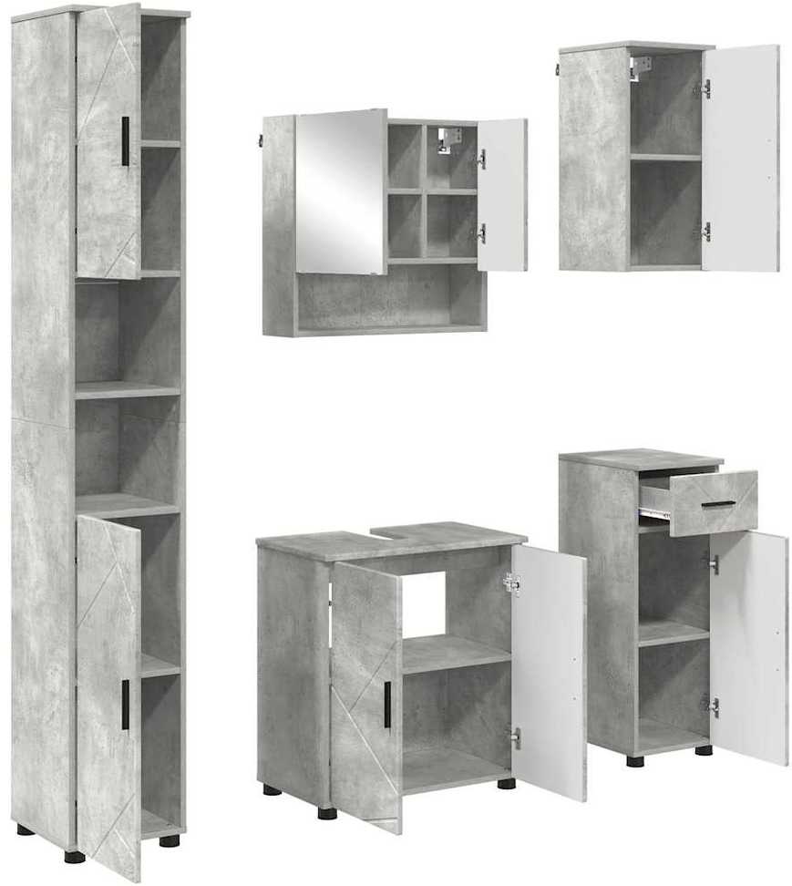 Vonios baldų rinkinys 5 vnt. Betono pilka 61 x 35 x 64 cm