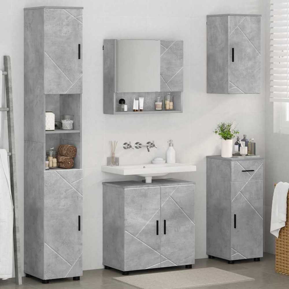 Vonios baldų rinkinys 5 vnt. Betono pilka 61 x 35 x 64 cm