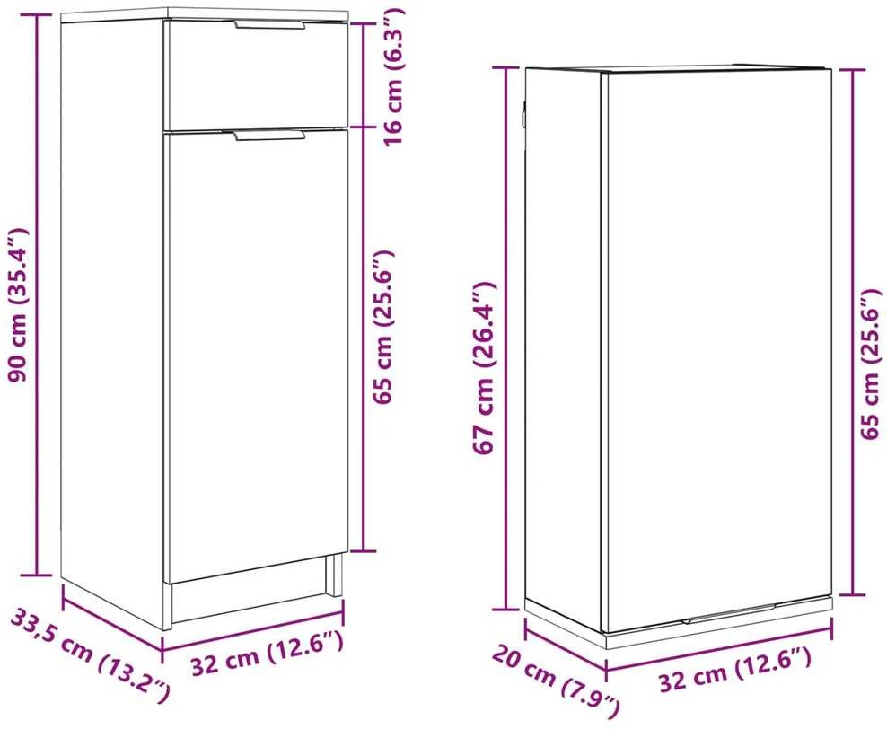 Vonios baldų rinkinys 5 vnt. Senas medis 64,5 x 33,5 x 59 cm